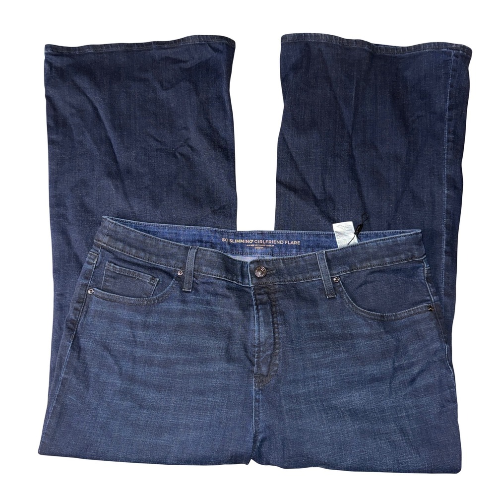 Chico's So Slimming Girlfriend Flare Jeans 16P Dark Indigo Blue Petite Denim